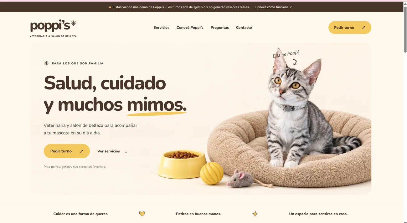 Captura real de Poppi’s — Veterinaria y salón de belleza